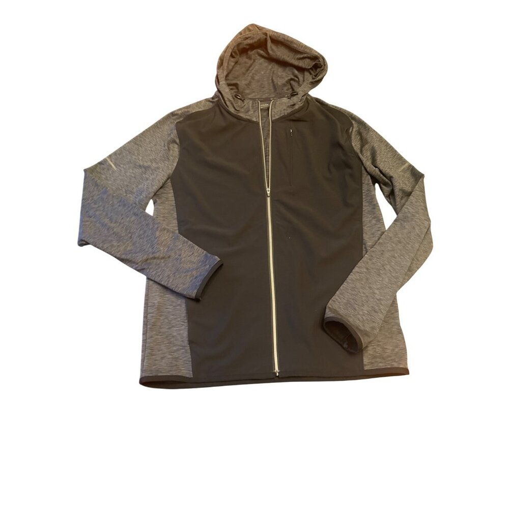Mack Weldon Medium Gray & Black Hooded Jacket Zip Front Athletic Sport Workout‎